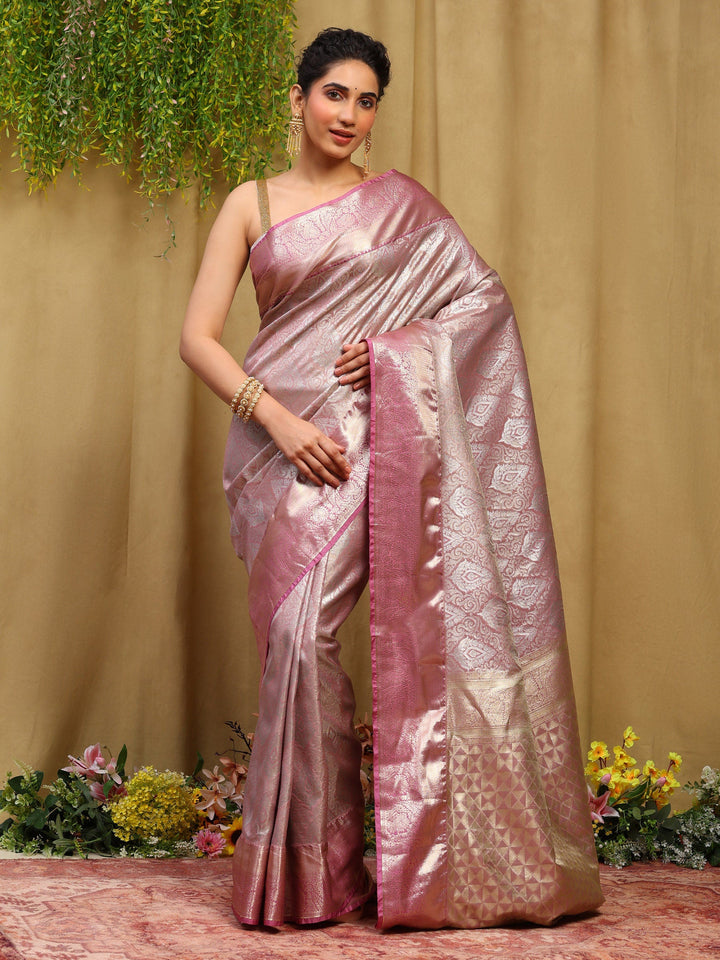 Dusty Pink Kalamkari Woven Design Art Silk Saree