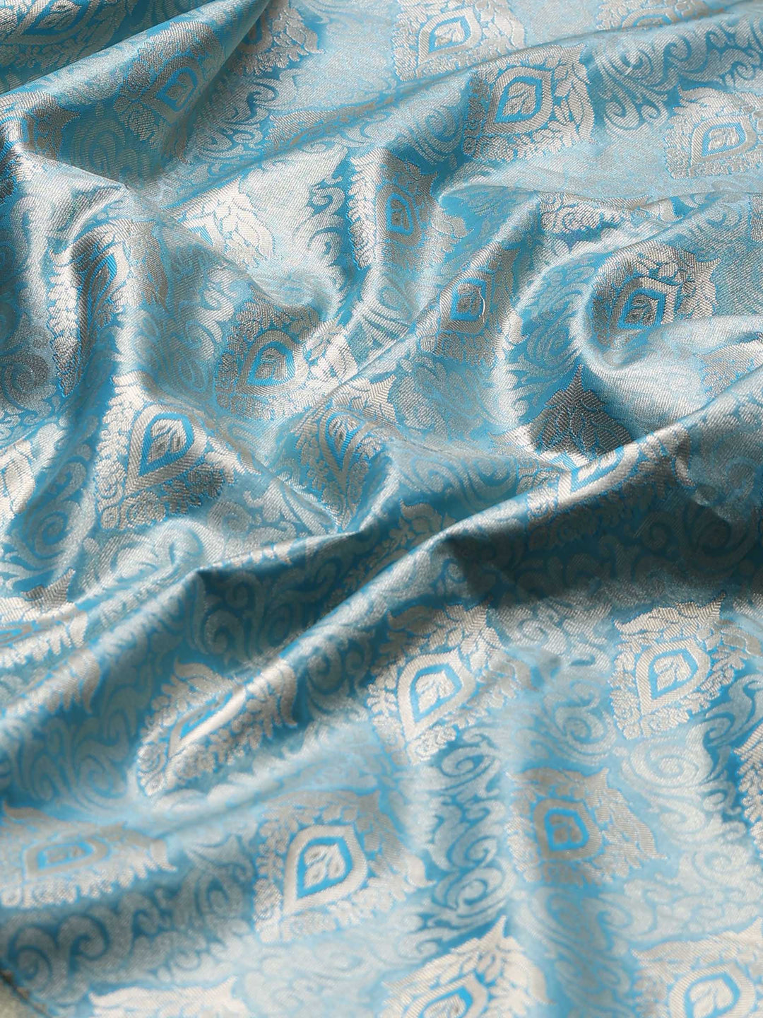 Lake Blue Kalamkari Woven Design Art Silk Saree