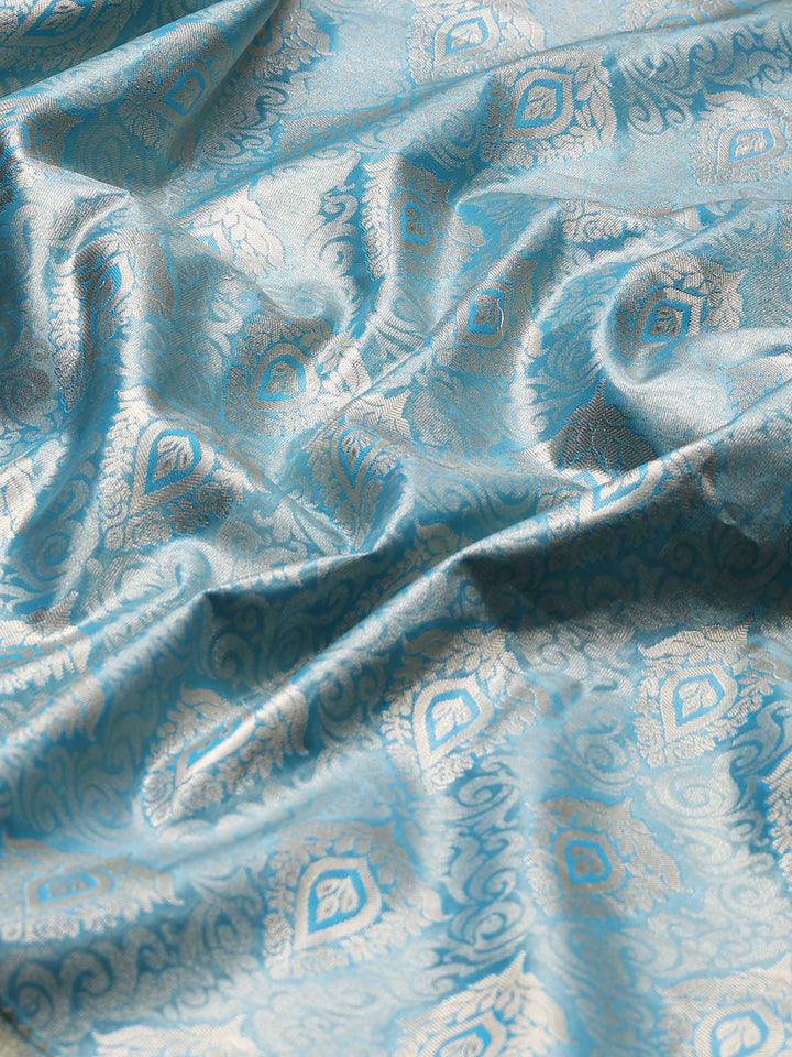 Lake Blue Kalamkari Woven Design Art Silk Saree