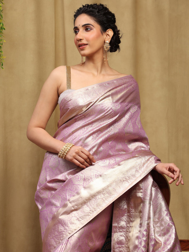 Lavender Kalamkari Woven Design Art Silk Saree