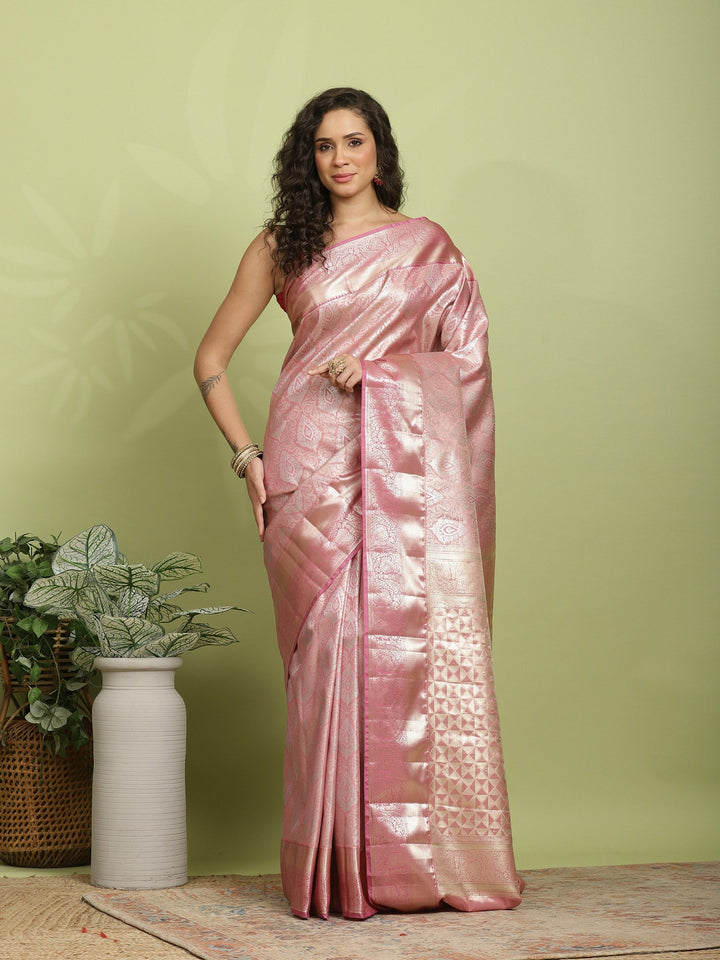 Pink Woven Design Art Silk Saree
