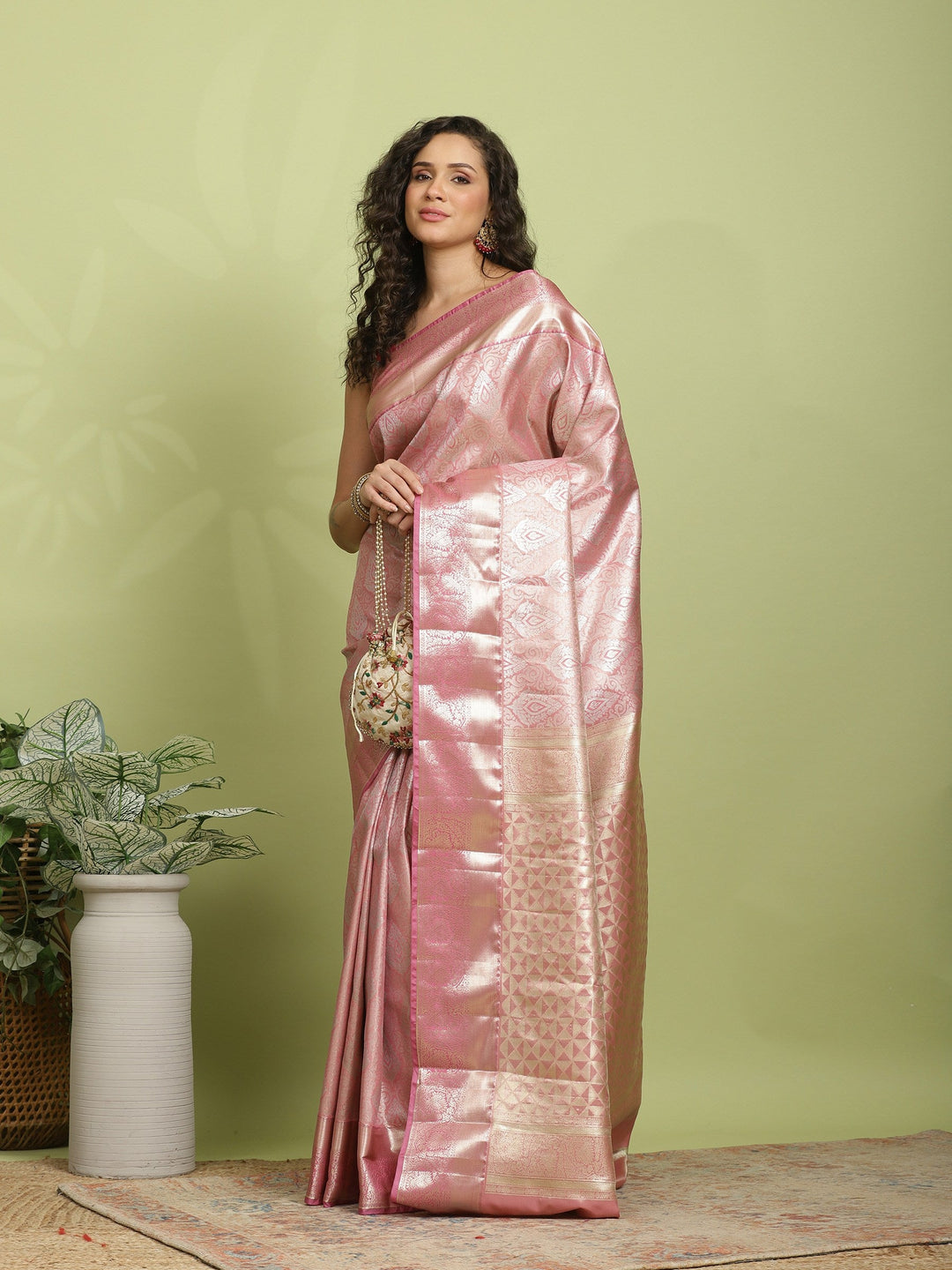 Pink Woven Design Art Silk Saree