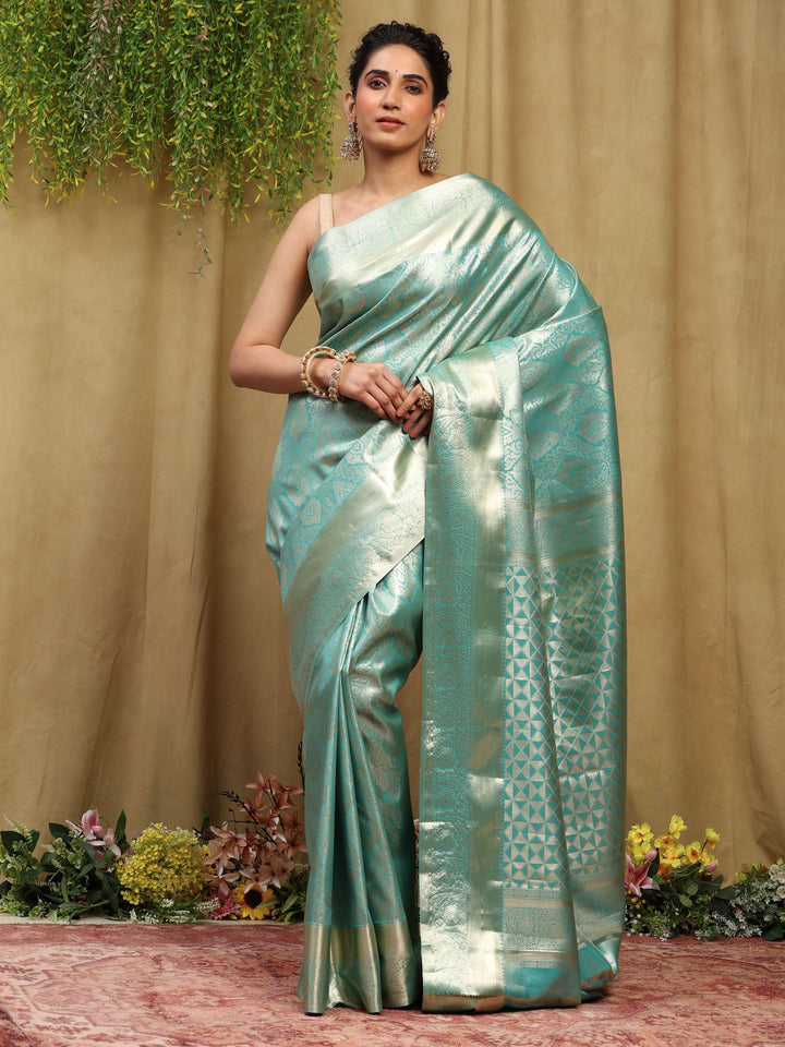 Sea Green Kalamkari Woven Design Art Silk Saree