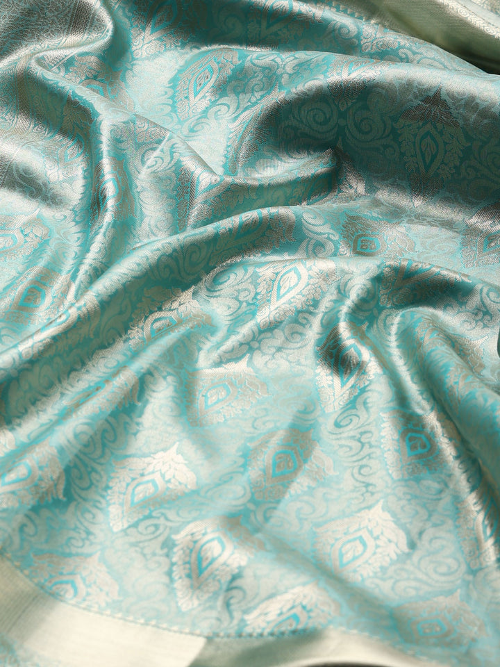 Sea Green Kalamkari Woven Design Art Silk Saree