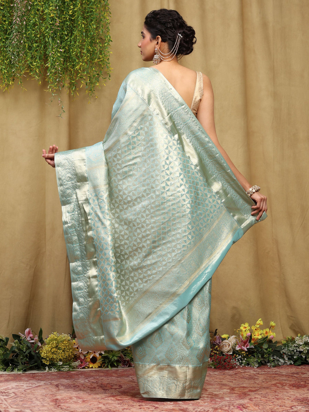Sky Blue Kalamkari Woven Design Art Silk Saree