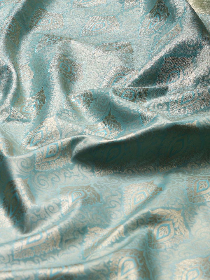 Sky Blue Kalamkari Woven Design Art Silk Saree