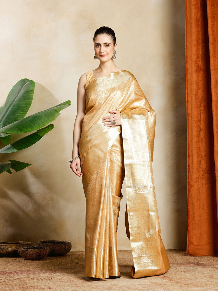 Peach Kalamkari Woven Design Art Silk Saree