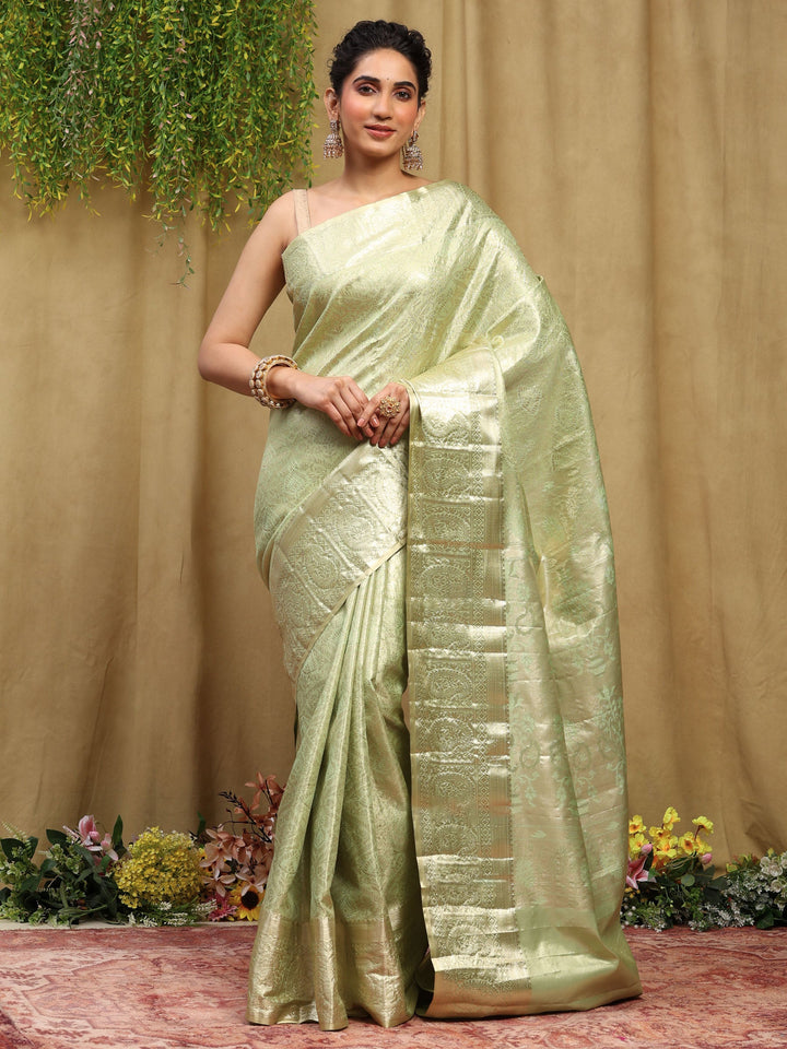 Pista Green Kalamkari Woven Design Art Silk Saree