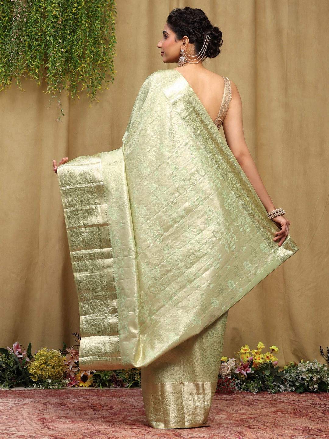 Pista Green Kalamkari Woven Design Art Silk Saree