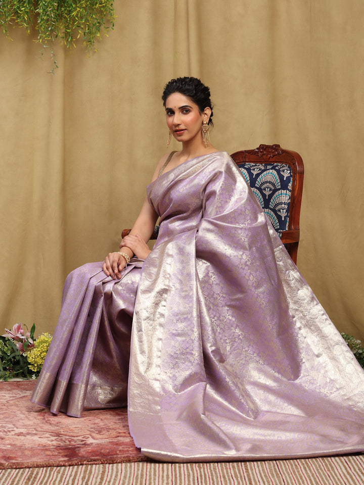 Lavender Kalamkari Woven Design Art Silk Saree