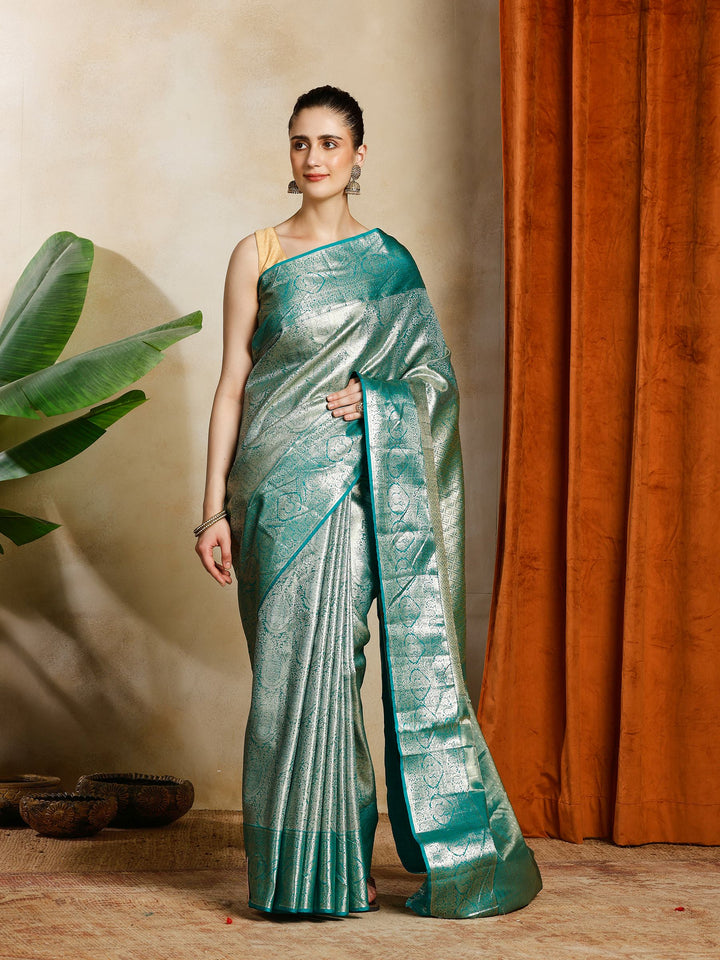 Green Kalamkari Woven Design Art Silk Saree