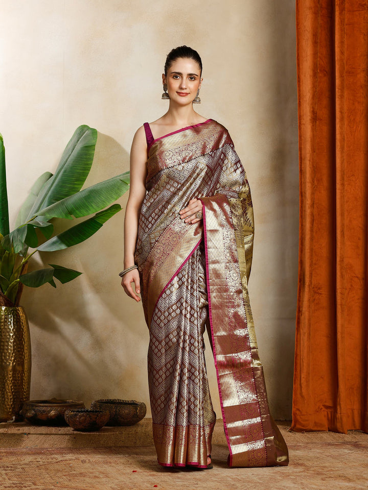 Wine Kalamkari Woven Design Art Silk Saree