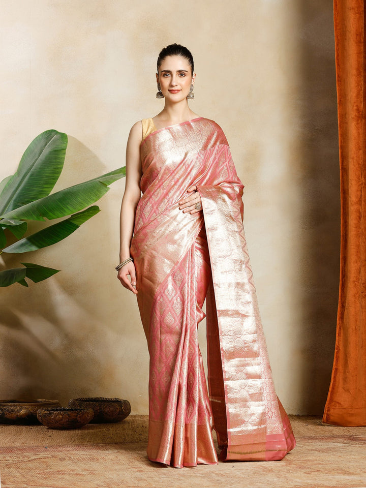 Pink Kalamkari Woven Design Art Silk Saree