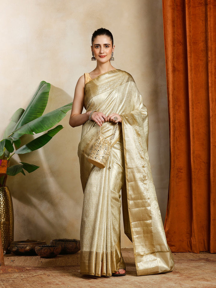 Beige Kalamkari Woven Design Art Silk Saree