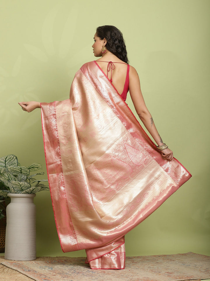 Pink Woven Design Art Silk Saree