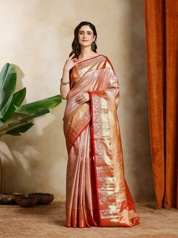 Pink Kalamkari Woven Design Art Silk Saree