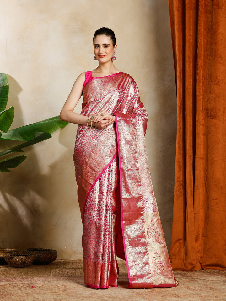 Magenta Kalamkari Woven Design Art Silk Saree