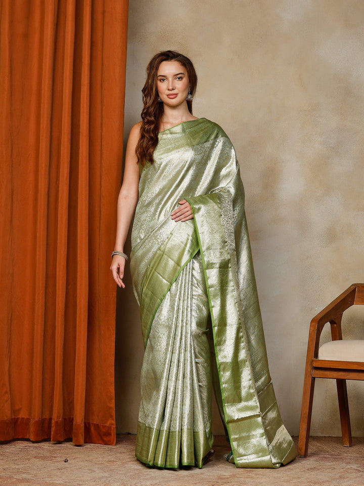 Pista Green Kalamkari Woven Design Art Silk Saree
