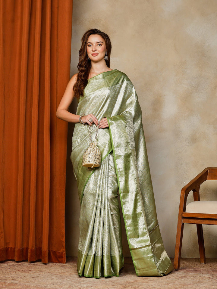 Pista Green Kalamkari Woven Design Art Silk Saree