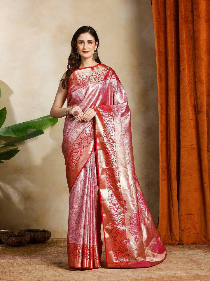Pink Kalamkari Woven Design Art Silk Saree