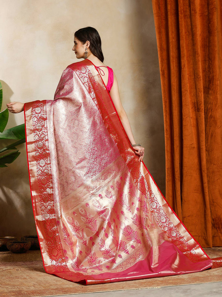 Pink Kalamkari Woven Design Art Silk Saree