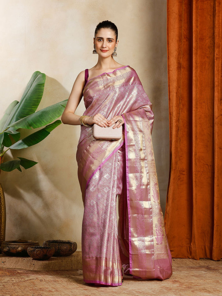 Lavender Kalamkari Woven Design Art Silk Saree