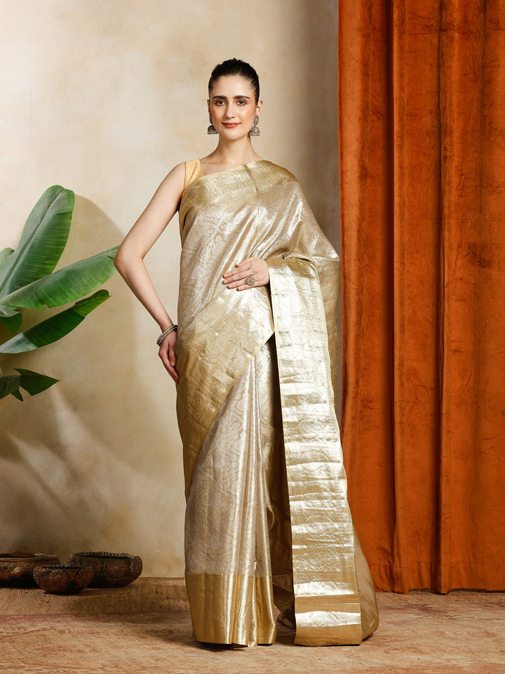 Beige Kalamkari Woven Design Art Silk Saree