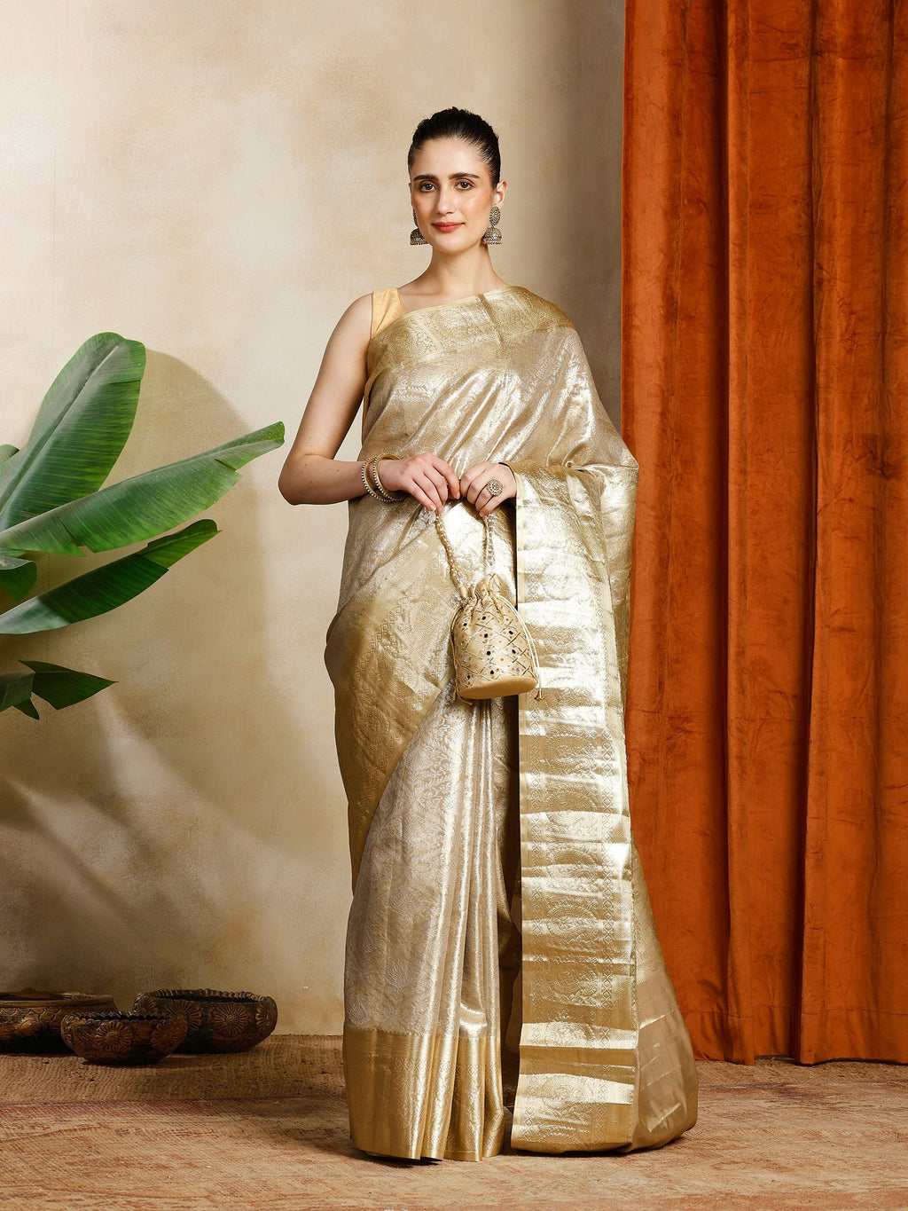 Beige Kalamkari Woven Design Art Silk Saree
