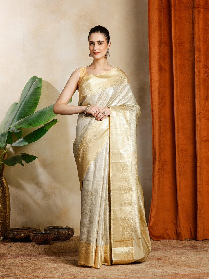 Beige Kalamkari Woven Design Art Silk Saree