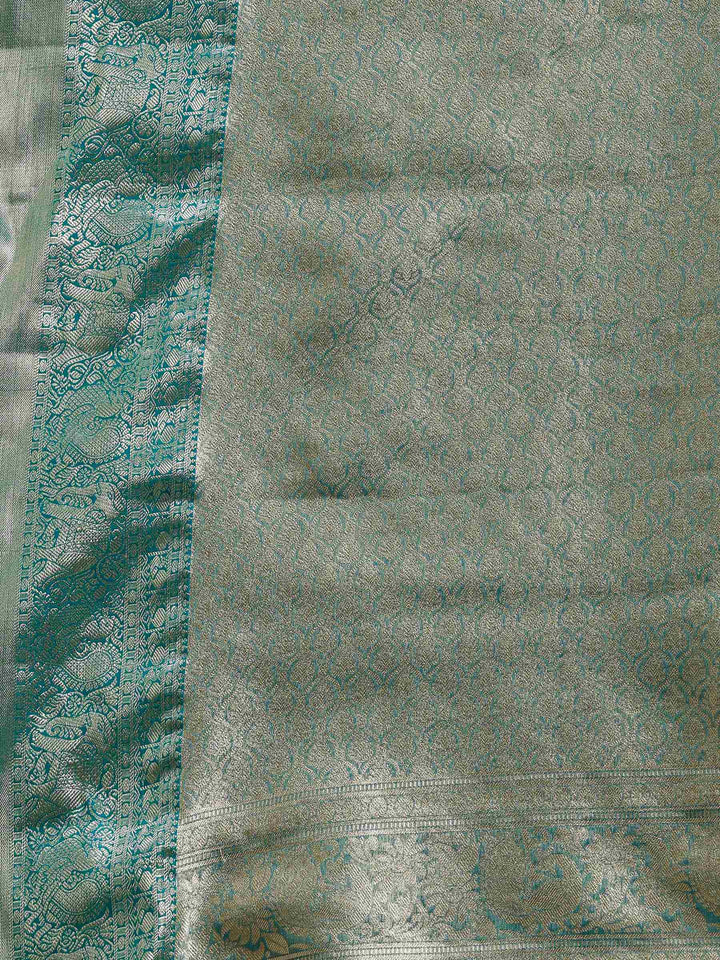 Aqua Blue Kalamkari Woven Design Art Silk Saree