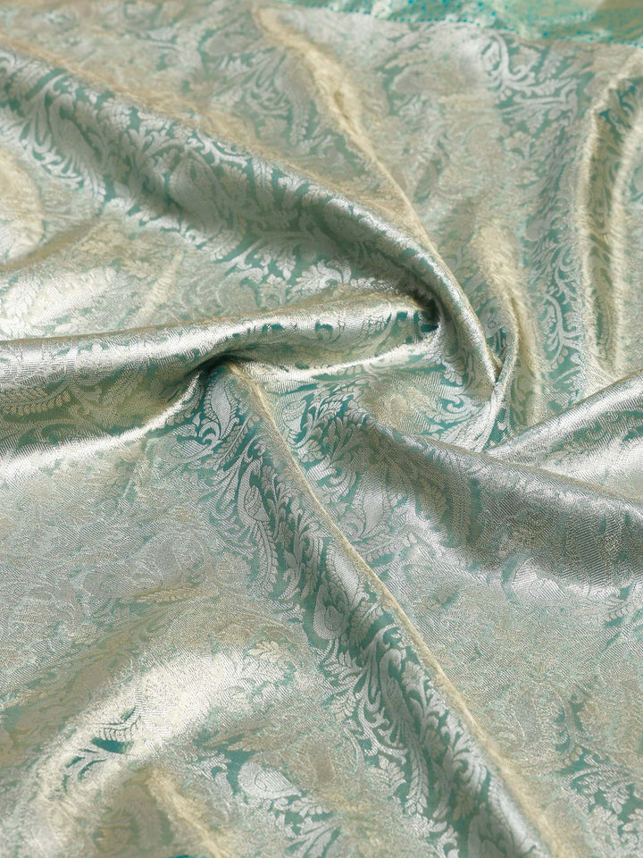 Aqua Blue Kalamkari Woven Design Art Silk Saree