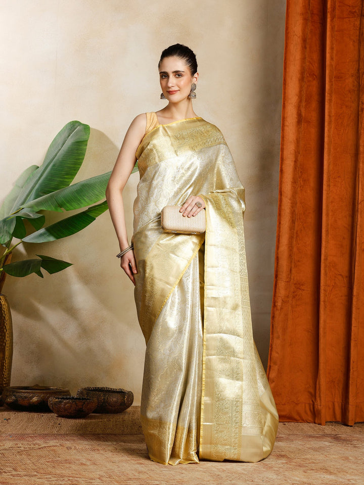 Gold Kalamkari Woven Design Art Silk Saree