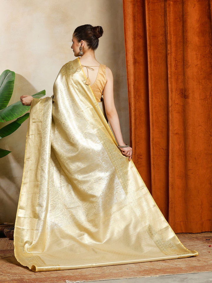 Gold Kalamkari Woven Design Art Silk Saree