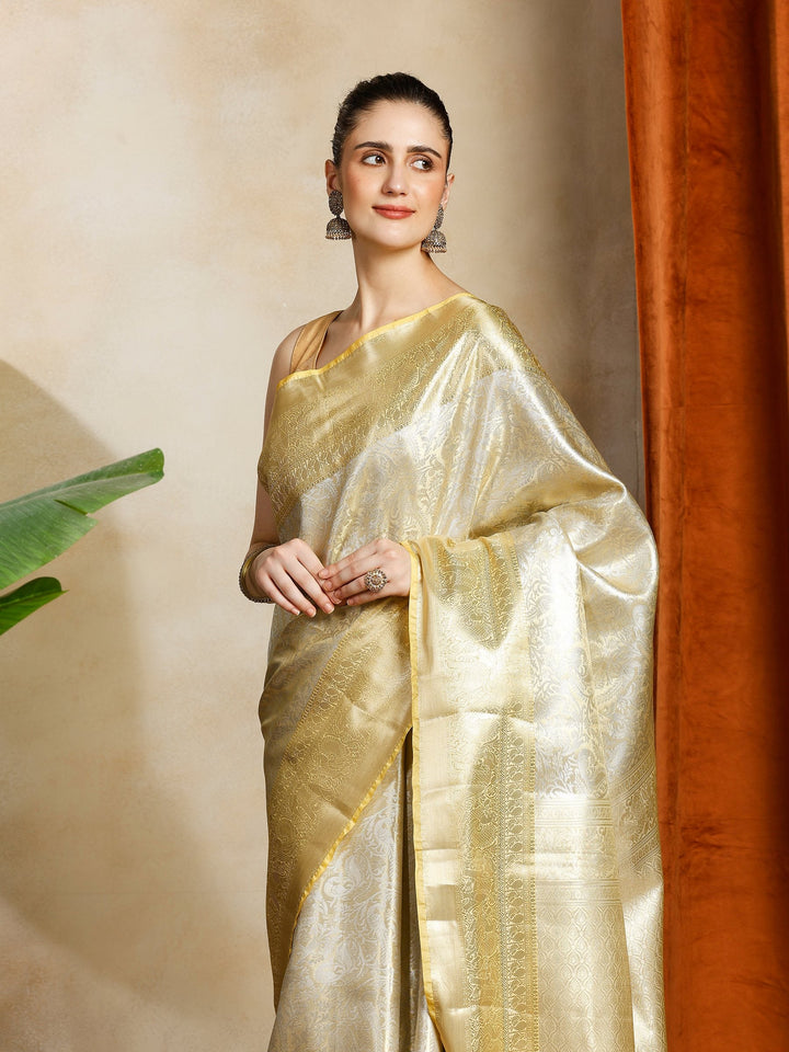 Gold Kalamkari Woven Design Art Silk Saree