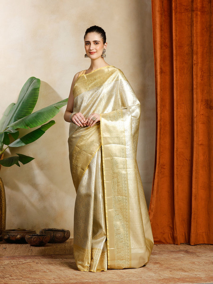 Gold Kalamkari Woven Design Art Silk Saree