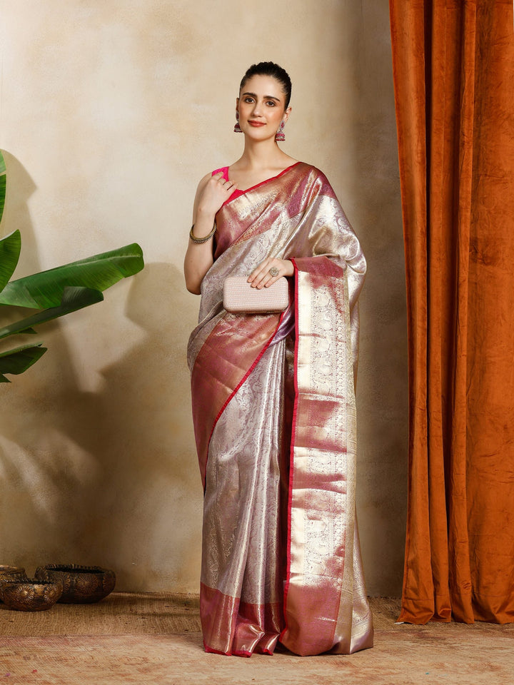 Pink Lavender Kalamkari Woven Design Art Silk Saree