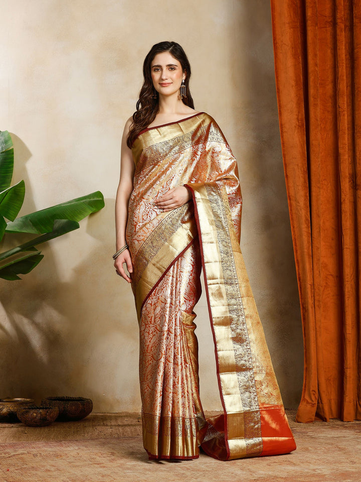 Rust Kalamkari Woven Design Art Silk Saree