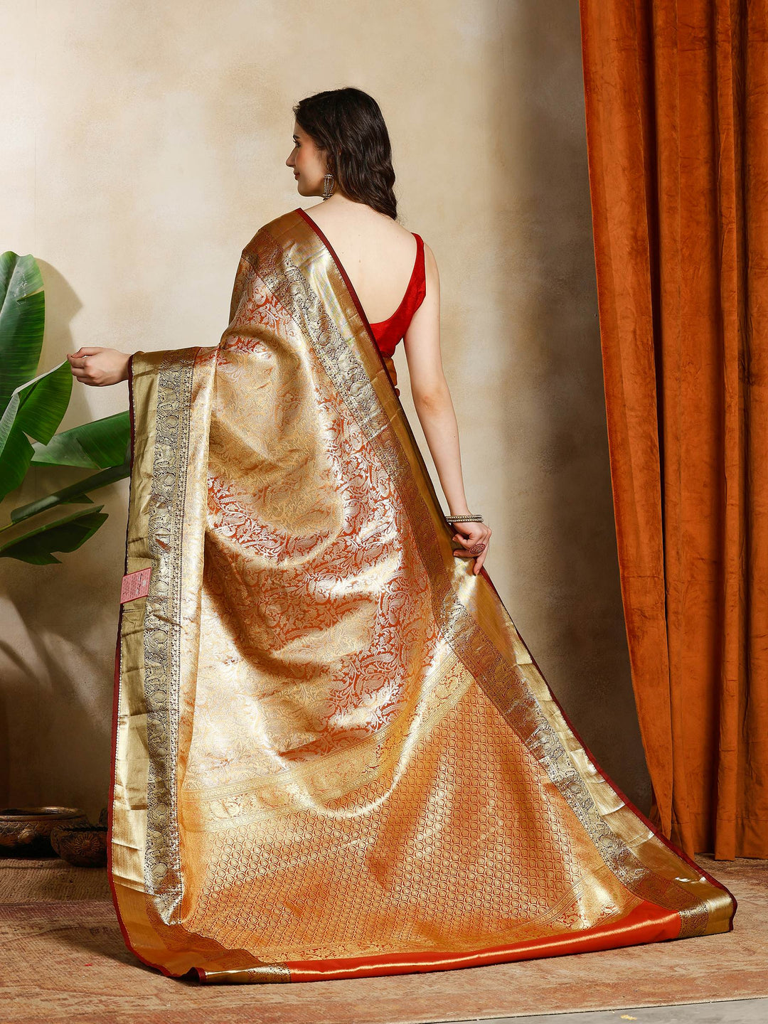 Rust Kalamkari Woven Design Art Silk Saree