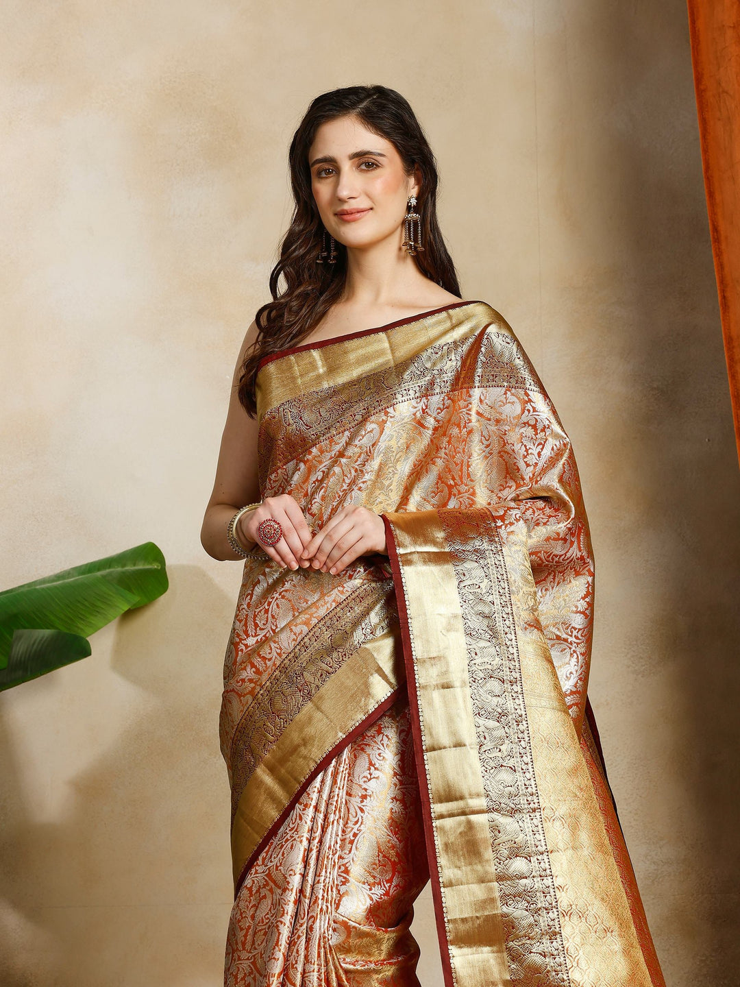 Rust Kalamkari Woven Design Art Silk Saree