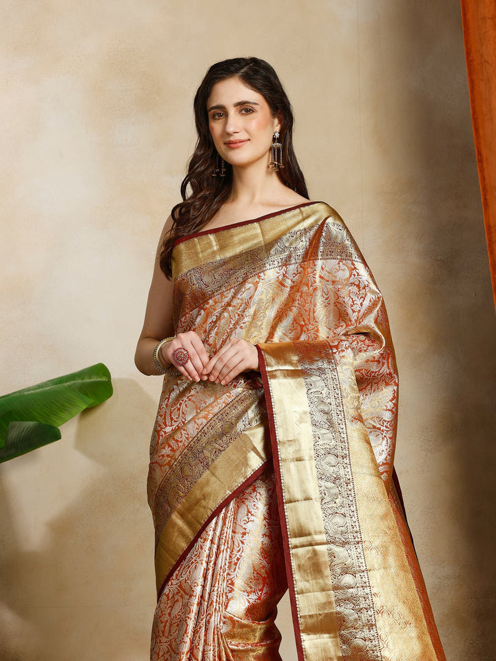 Rust Kalamkari Woven Design Art Silk Saree