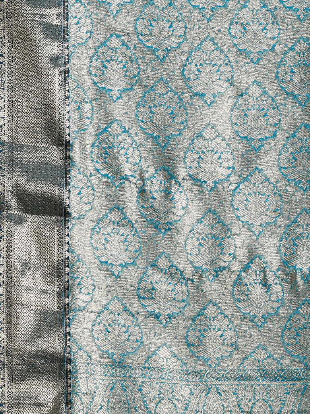 Lake Blue Kalamkari Woven Design Art Silk Saree
