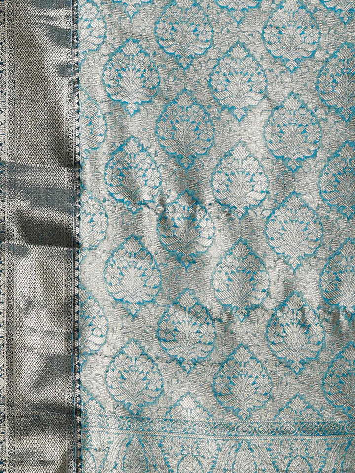 Lake Blue Kalamkari Woven Design Art Silk Saree