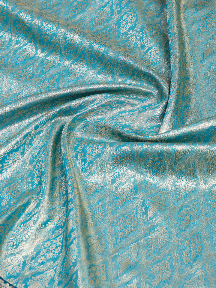 Lake Blue Kalamkari Woven Design Art Silk Saree