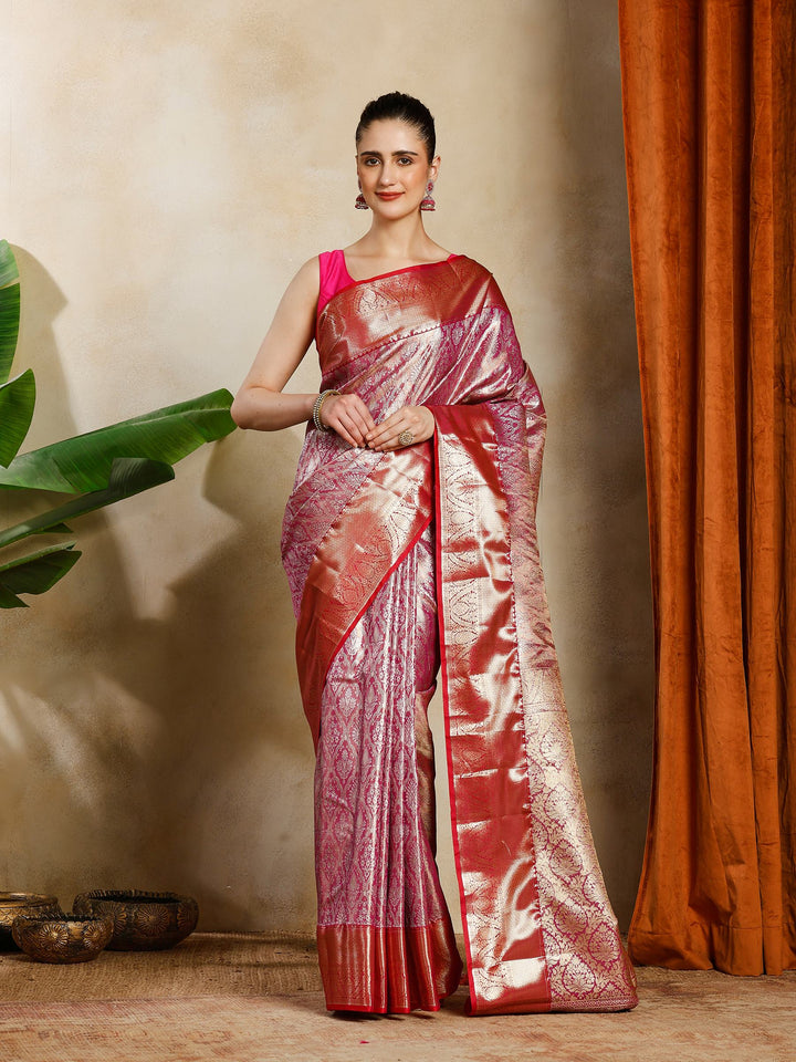 Magenta Kalamkari Woven Design Art Silk Saree