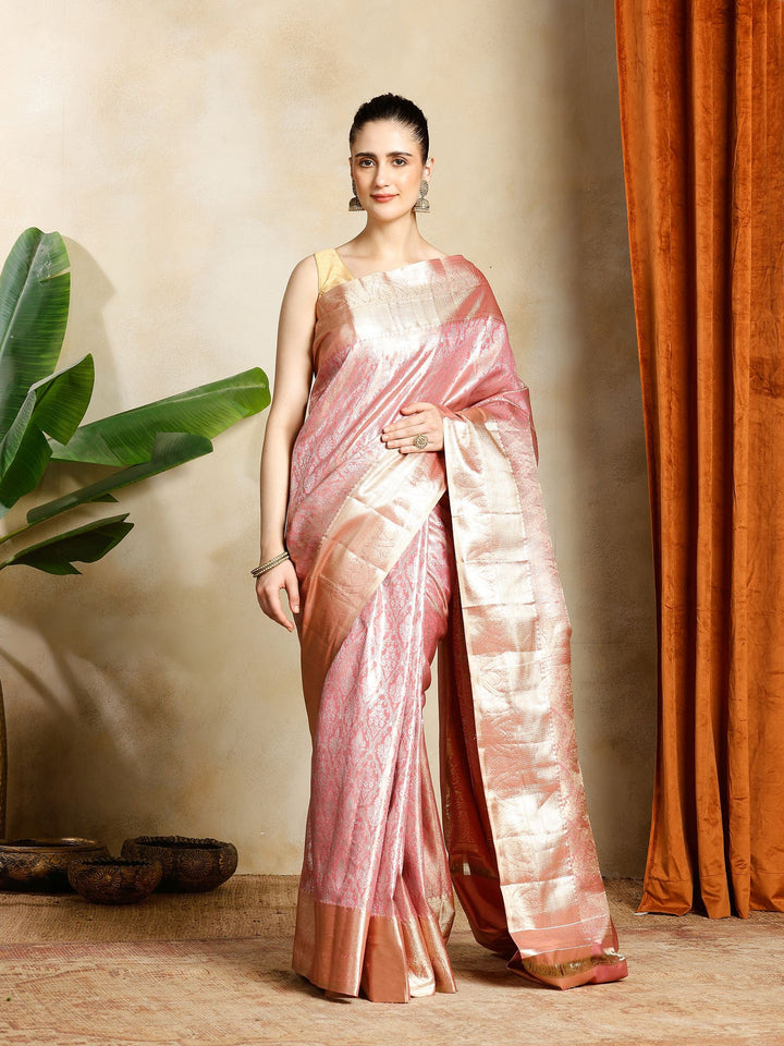 Pink Kalamkari Woven Design Art Silk Saree