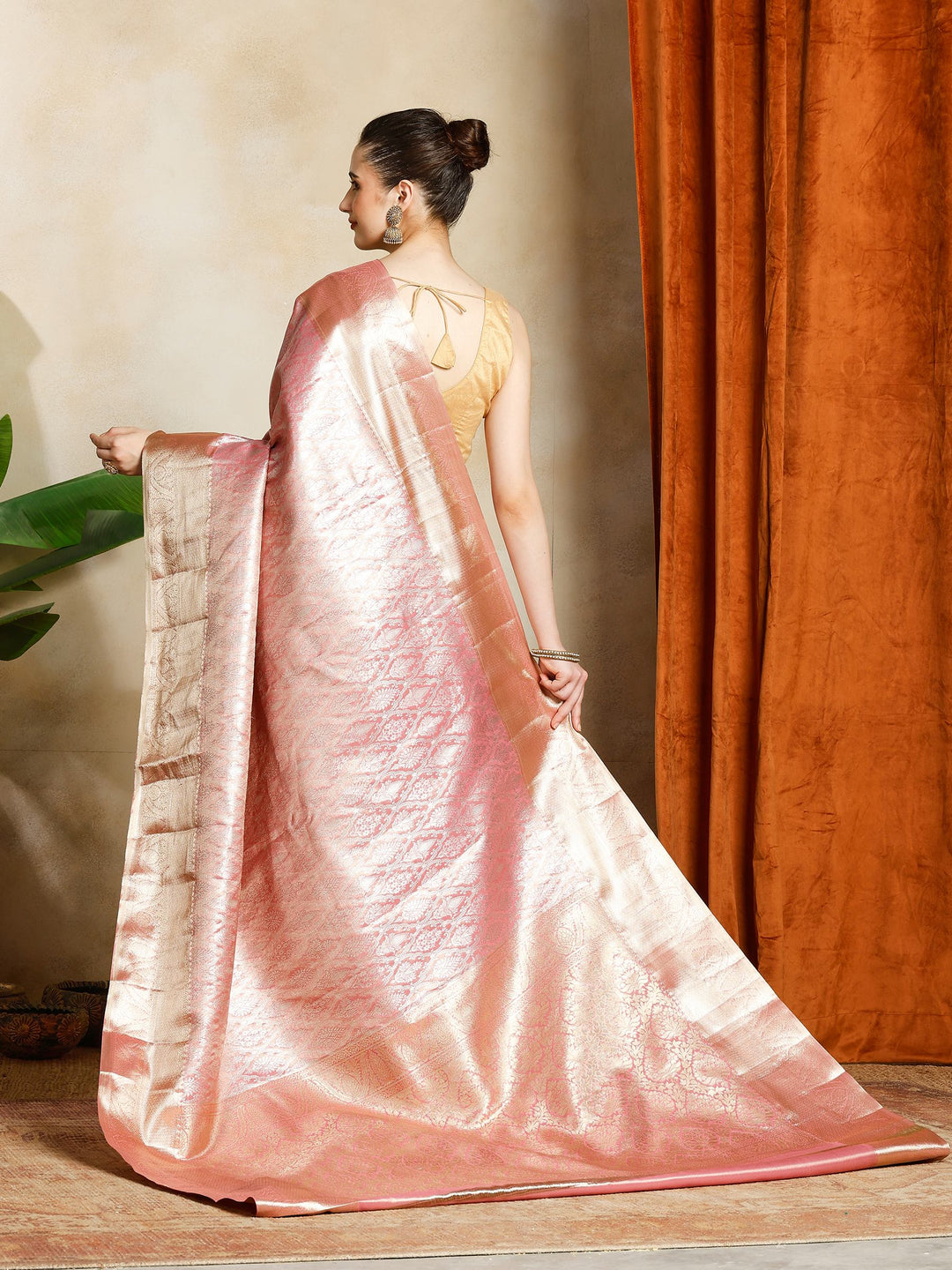 Pink Kalamkari Woven Design Art Silk Saree