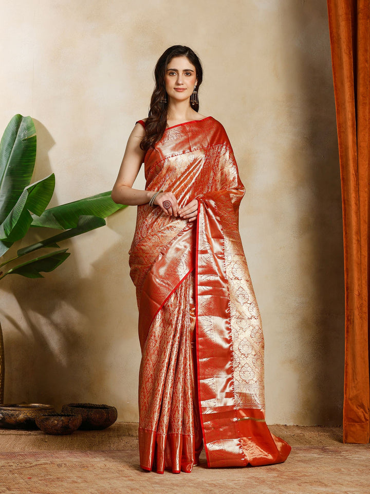 Red Kalamkari Woven Design Art Silk Saree
