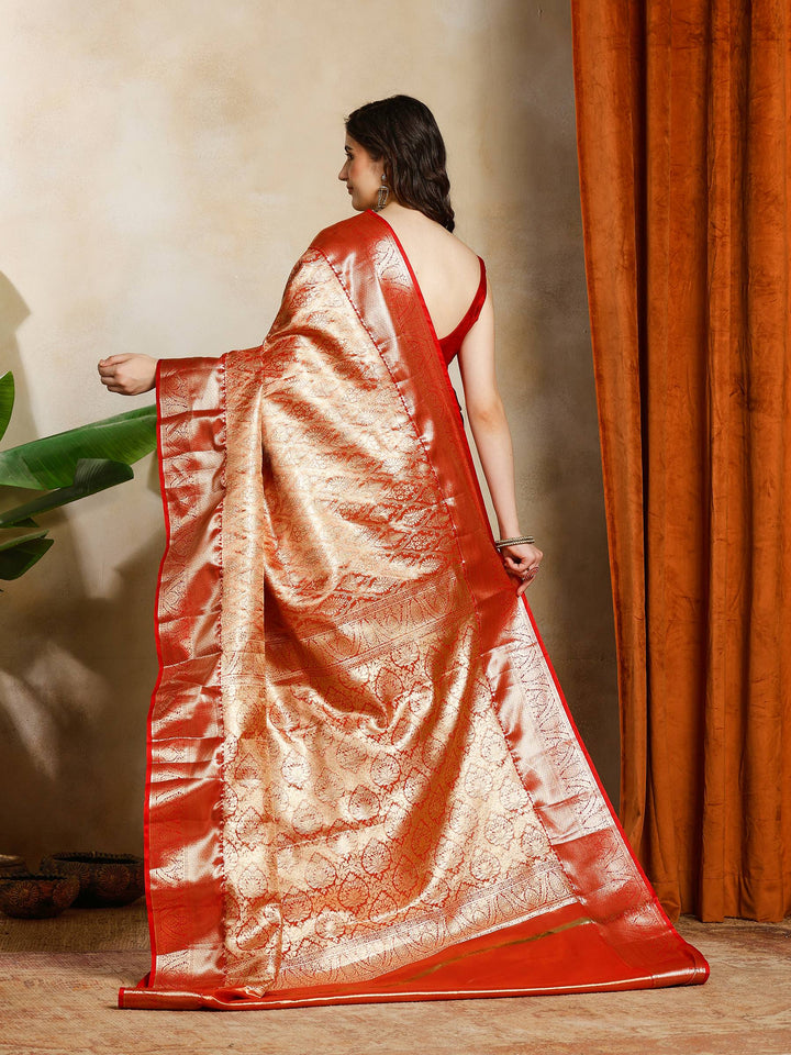Red Kalamkari Woven Design Art Silk Saree