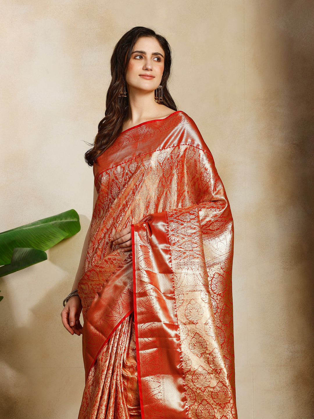 Red Kalamkari Woven Design Art Silk Saree