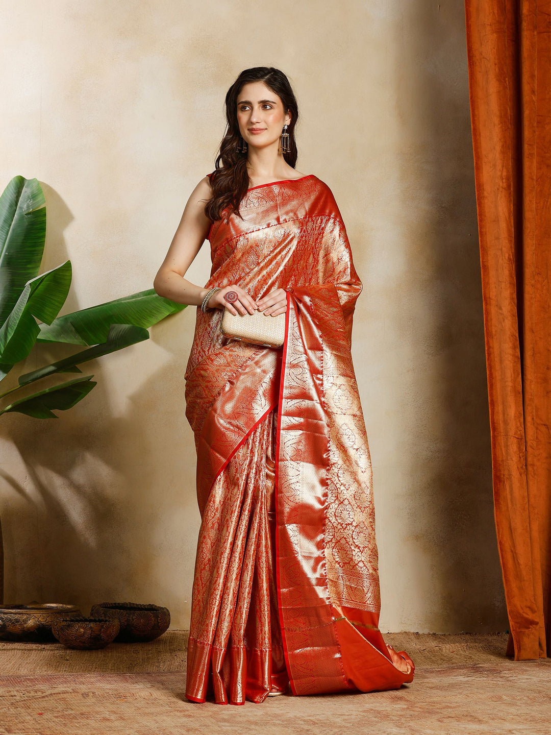 Red Kalamkari Woven Design Art Silk Saree